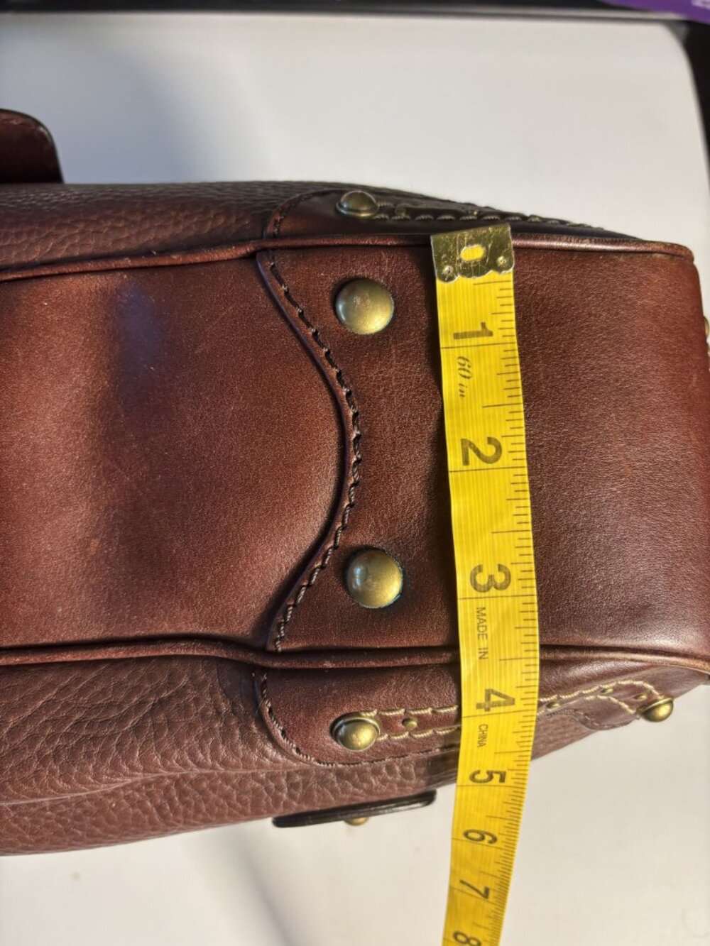 Vintage Rare Michael Kors Brown Leather Satchel Bag Braided Handles & Brass - Picture 8 of 16